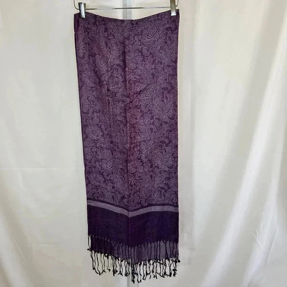 2/$30 Pashmina Style Scarf Shawl Plum Purple Wrap Cover Up OS Fringe Paisley - Picture 1 of 6